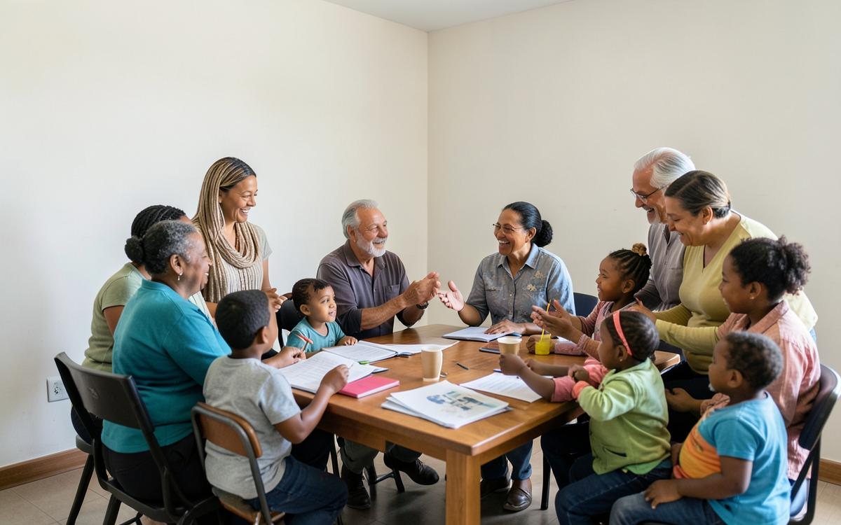 Families and mentors connecting during a community workshop.